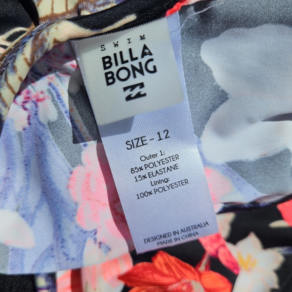 Billabong Floral Bikini Set Size 12 Black And Pink Ruffle Top - Picture 7 of 10